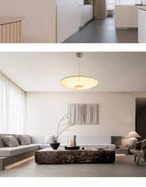 Wabi-Sabi Luxe Stoffen LED Plafondlamp – Minimalistische Rond Vliegende Schotel Hanglamp
