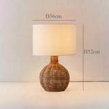 Japanse Rotan Tafellamp met Stoffen Kap – LED Bedlampje E27