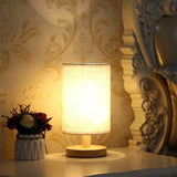 Aurora SilkGlow LED Tafellamp – Dimbare Aziatische Nachtlamp met Houten Basis & Stoffen Kap