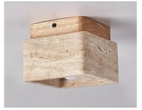 Travertin Plafondlamp Vierkant – Hout & Steen LED E27 Japanse Stijl