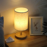 Aurora SilkGlow LED Tafellamp – Dimbare Aziatische Nachtlamp met Houten Basis & Stoffen Kap