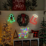 Magische Kerstsfeer Neonlamp – Rendier, Kerstsok & Boom – LED