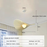 Nordic Beige Plissé Stoffen LED Hanglamp – Dimbare Design Plafondlamp