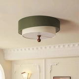 Wabi Sabi Vintage Plafondlamp – Cirkelvormige Groene/Witte Stoffen Lamp
