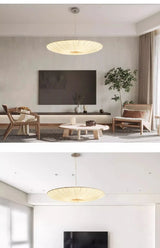 Wabi-Sabi Luxe Stoffen LED Plafondlamp – Minimalistische Rond Vliegende Schotel Hanglamp